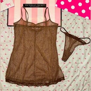 VICTORIA’S SECRET VINTAGE SHEER BABYDOLL DRESS SET W/ THONG LEOPARD CHEETAH HTF